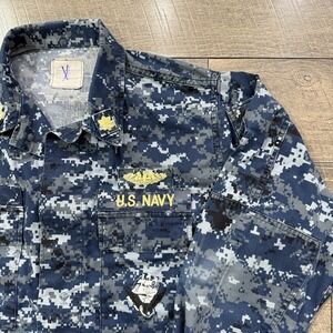 Vtg US Navy NWU Type I Camo Shirt Blouse Jacket Digital Blue LCDR Rank Mens Sz M